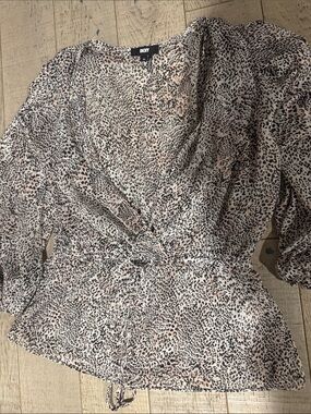 DKNY Women's Leopard Print Wrap Top
